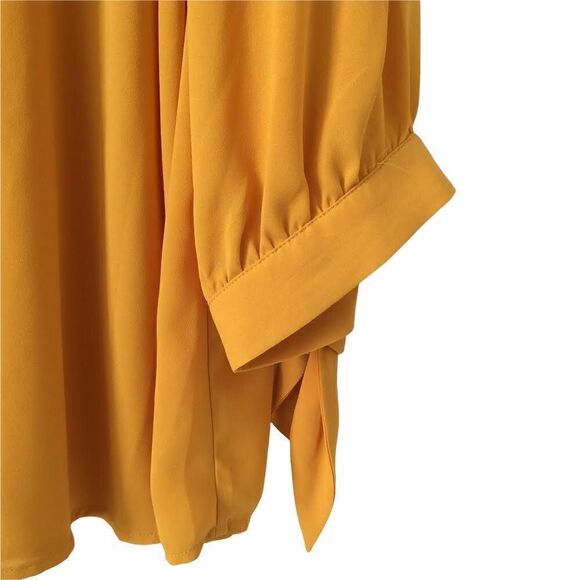 41 Hawthorn Long Sleeve Tie V-neck Front Button Blouse in Yellow Size 3X - Picture 5 of 8